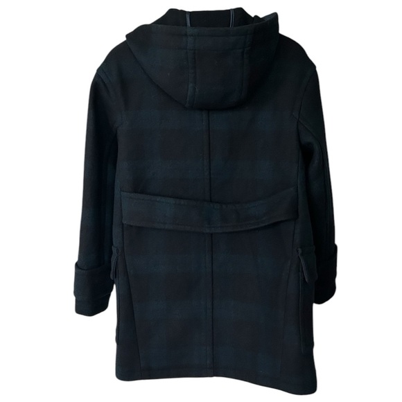 Abercrombie & Fitch | Women’s navy/green plaid wool hooded zip duffel coat sz XS - Picture 6 of 16